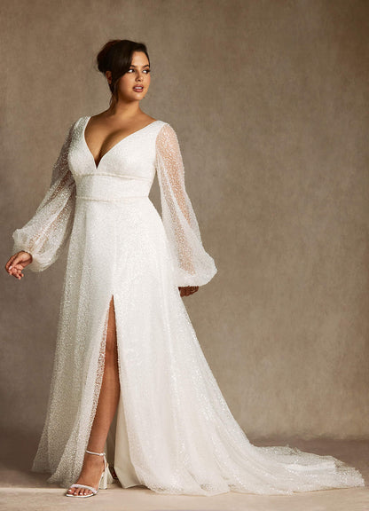 Diamond White A-Line V-Neck Beading Dress