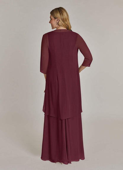 Cabernet A-Line V-Neck Pleated Chiffon Dress