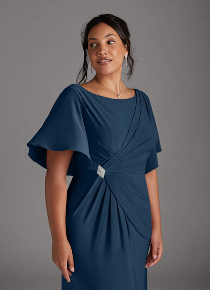 Neptune Mermaid Boatneck Pleated Luxe Knit Dress