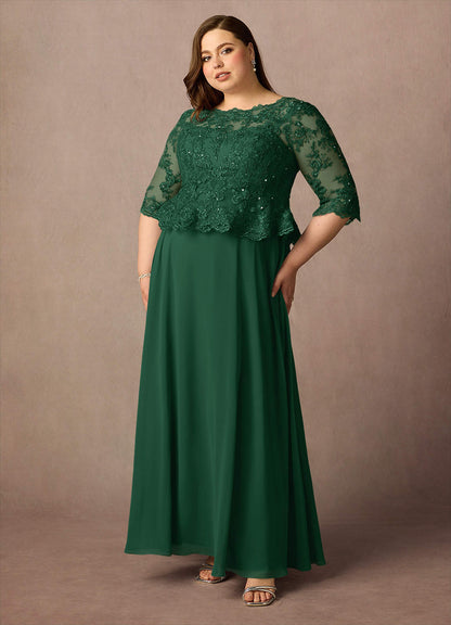 Dark Green A-Line Boatneck Sequins Chiffon Dress