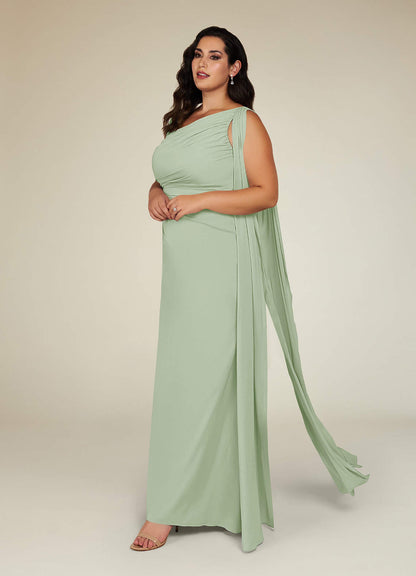 Dusty Sage Mermaid Pleated Stretch Chiffon Dress