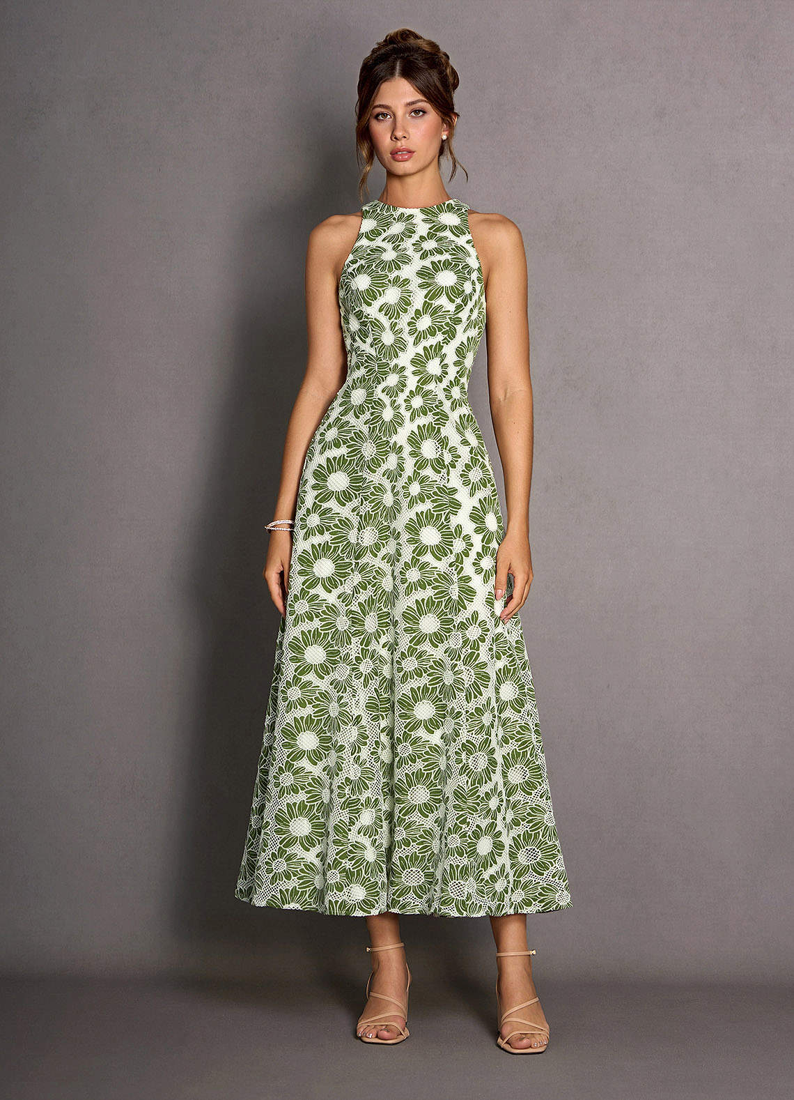 Selira Green And White Maxi Dress