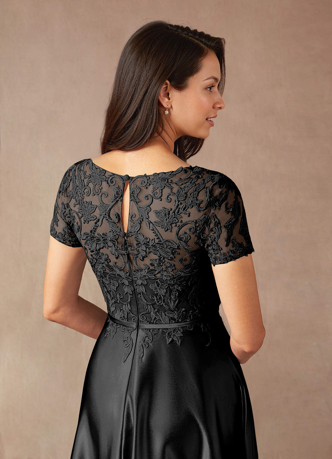 Black A-Line Lace Metallic Satin Dress