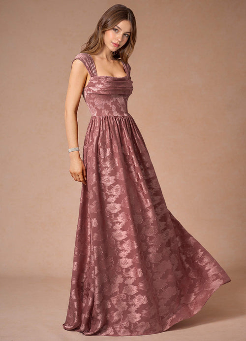 Hazel Vintage Rose Pleated Maxi Prom Dress  Dress