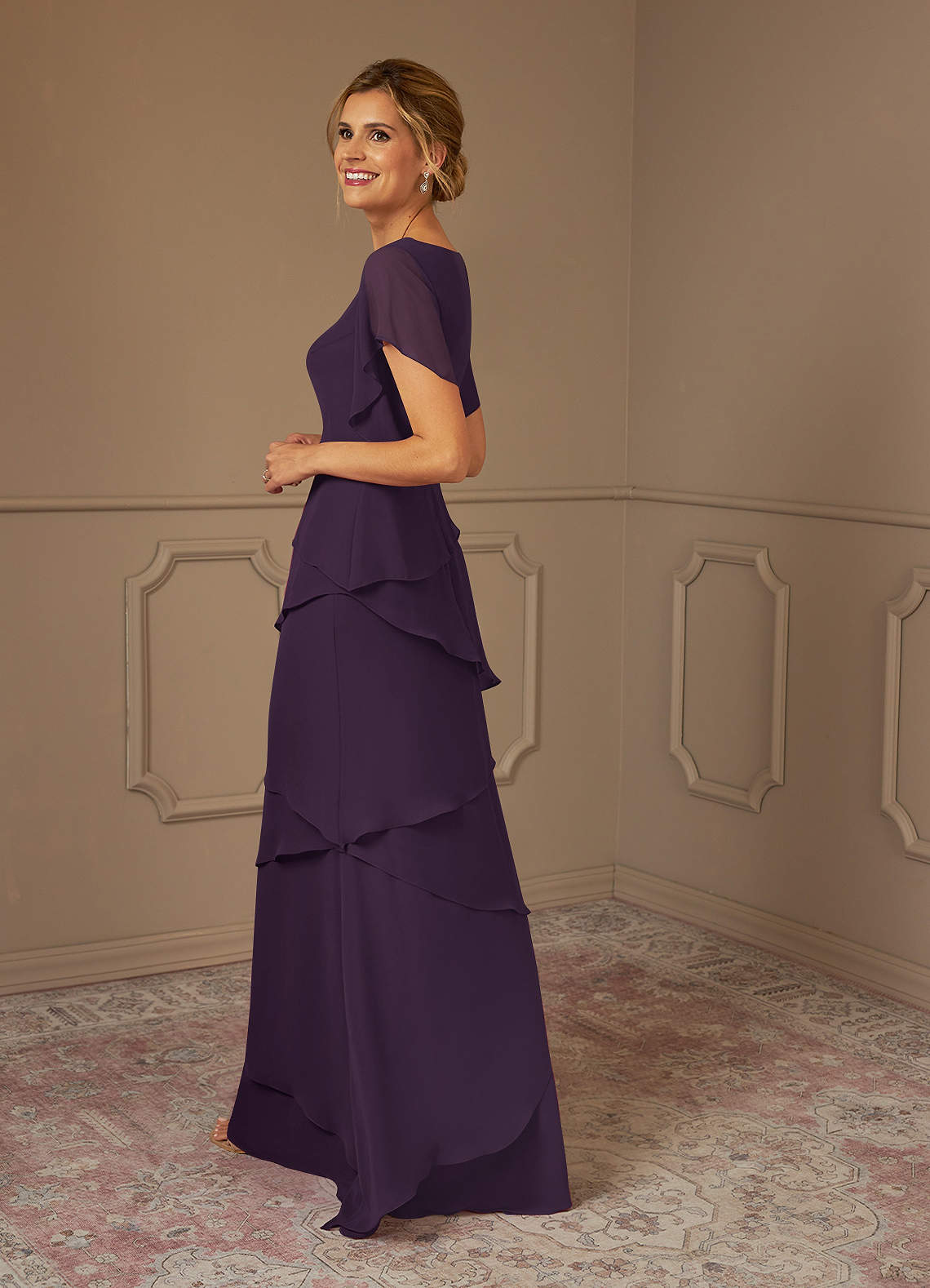 Plum A-Line V-Neck Chiffon Dress