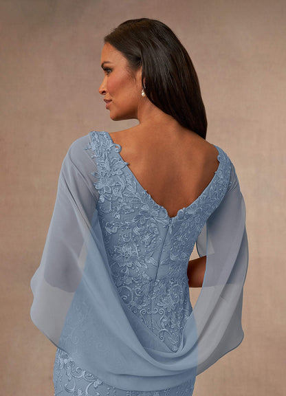 Dusty Blue Sheath V-Neck Chiffon Dress