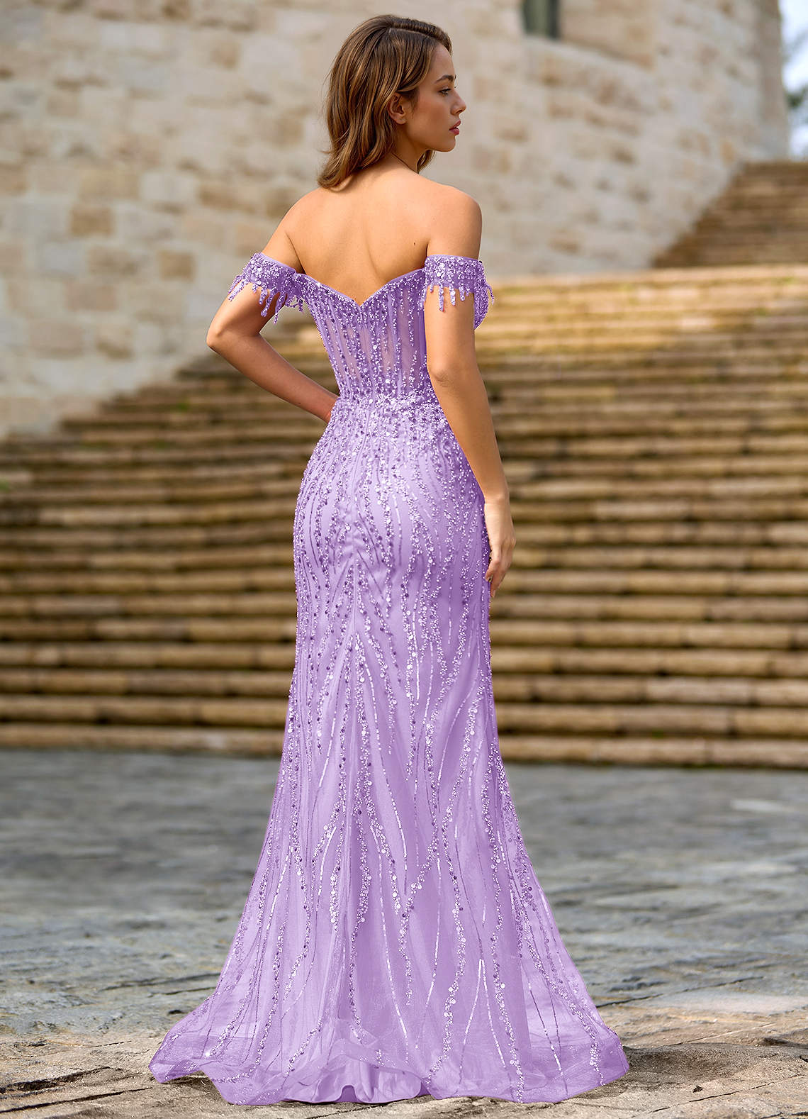 Zinanam Lilac A-Line 3D Flowers Prom Dress