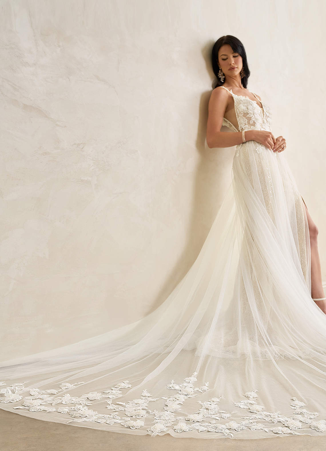 Diamond White Champagne Mermaid Sequins Lace Dress