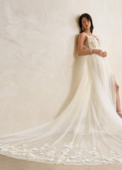 Diamond White Champagne Mermaid Sequins Lace Dress