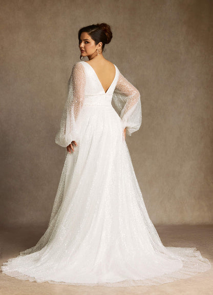 Diamond White A-Line V-Neck Beading Dress