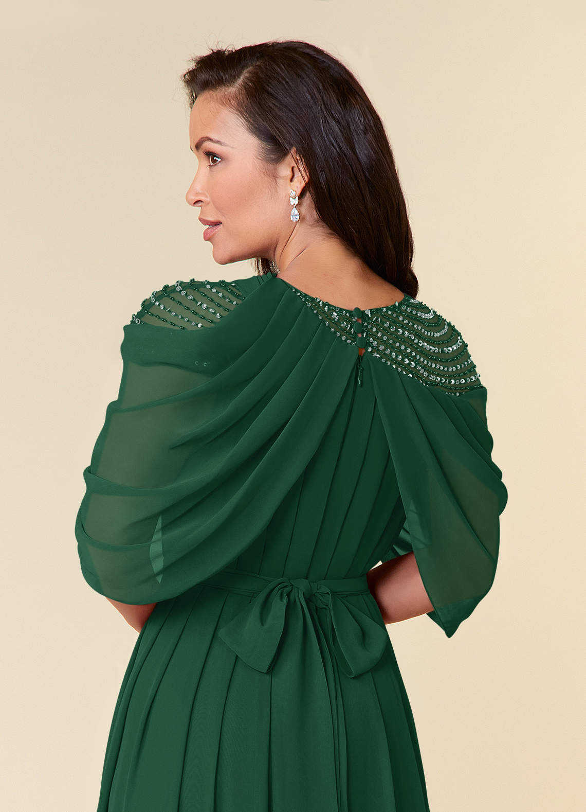 Dark Green A-Line Sequins Chiffon Dress
