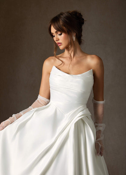 Diamond White Ball-Gown Strapless Satin Dress