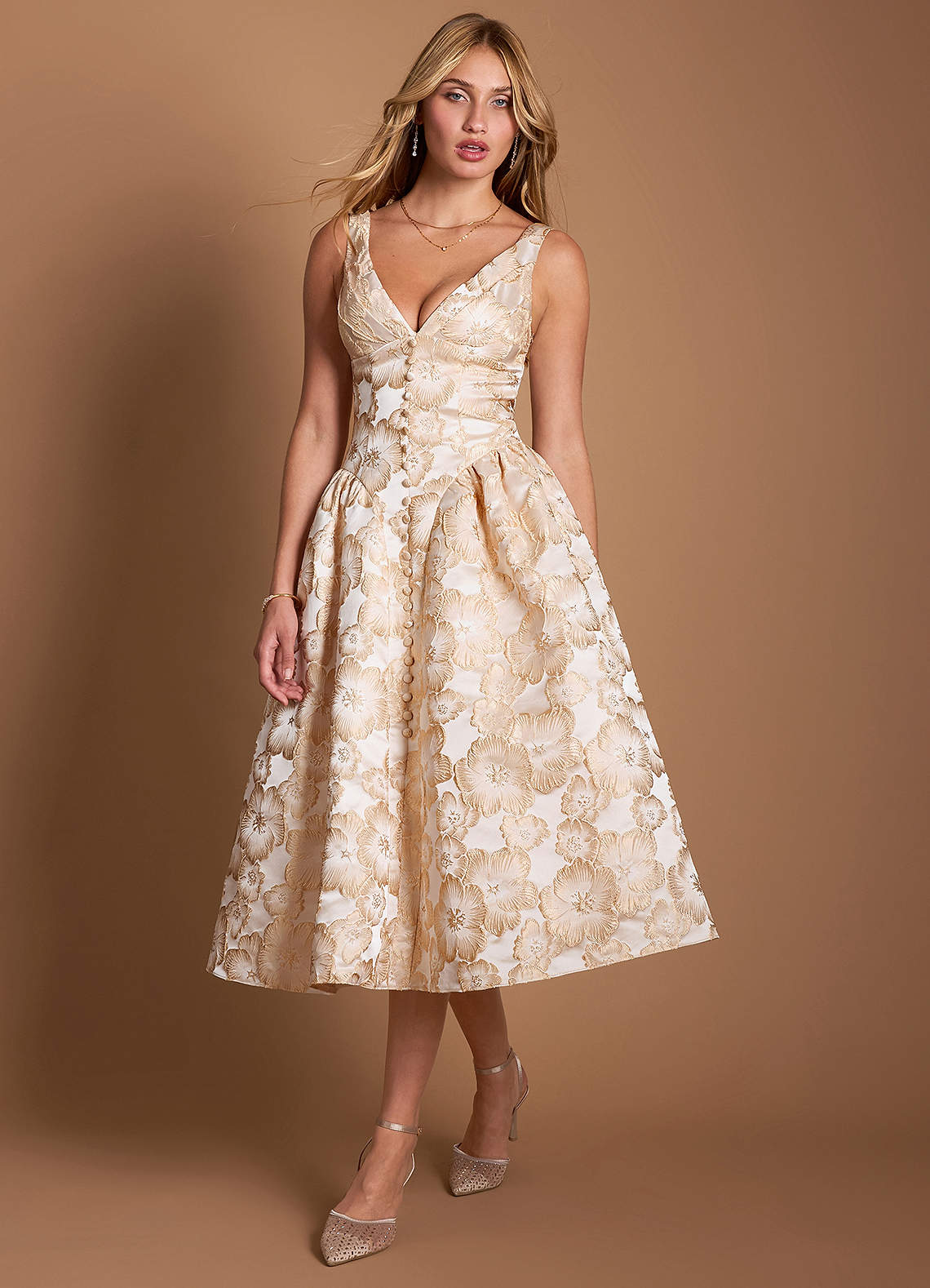 Sylvia Gilded Cream Midi Dress