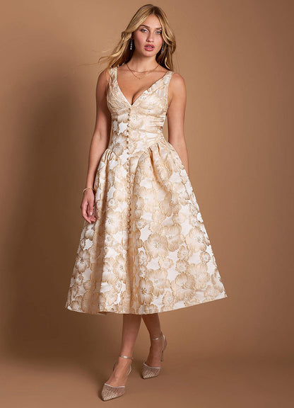 Sylvia Gilded Cream Midi Dress