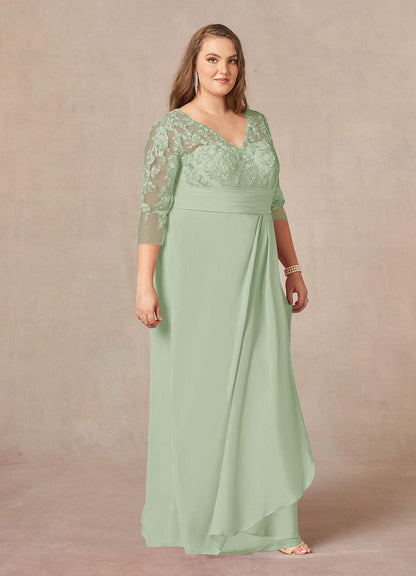 Dusty Sage Sheath V-Neck Lace Chiffon Dress
