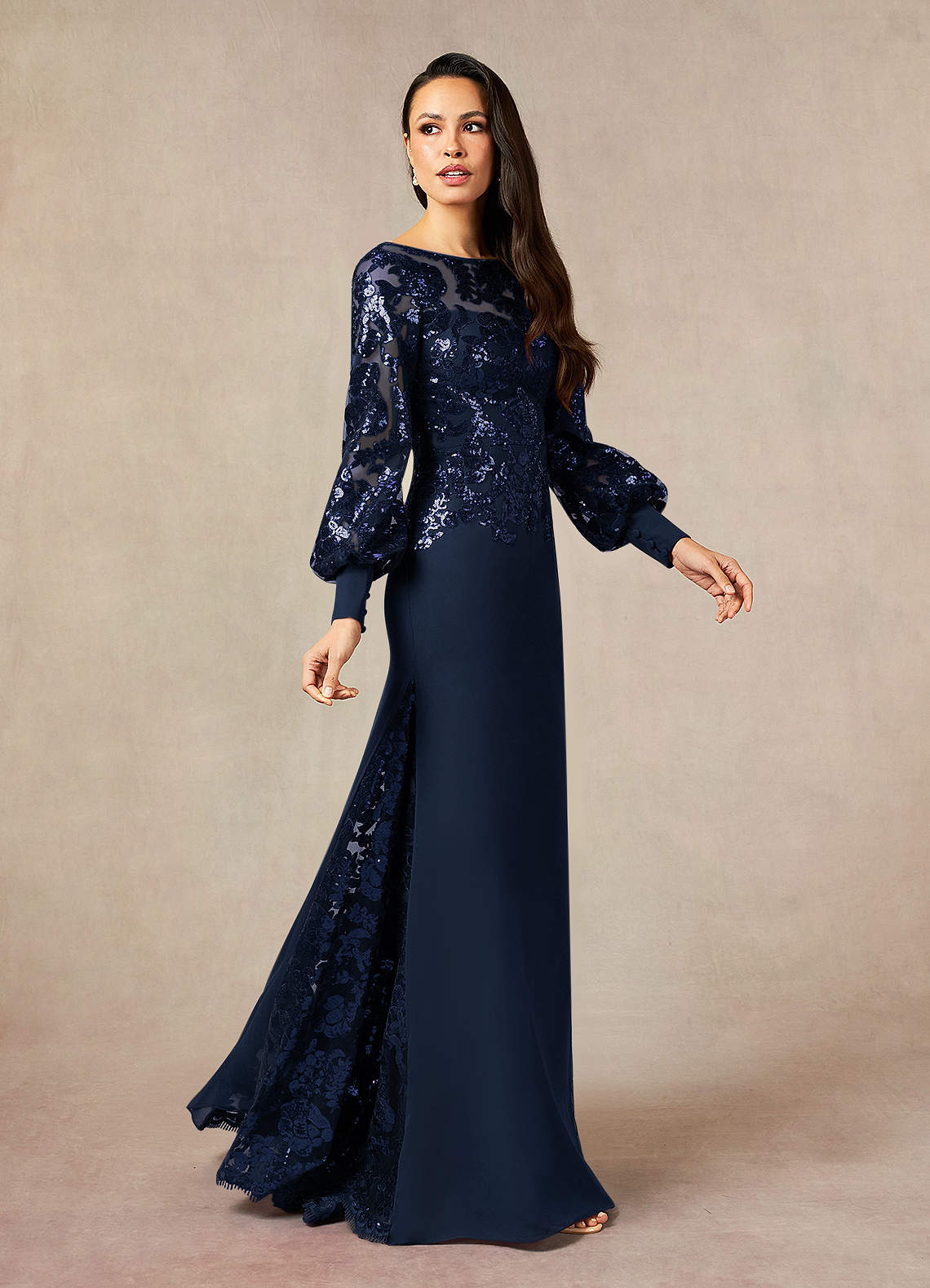 Dark Navy Mermaid Sequins Lace Dress