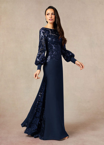 Dark Navy Mermaid Sequins Lace Dress
