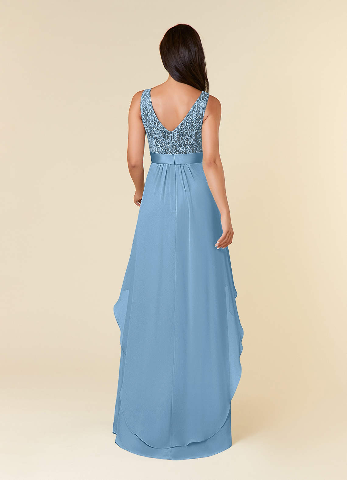 Steel Blue A-Line Lace Chiffon Dress