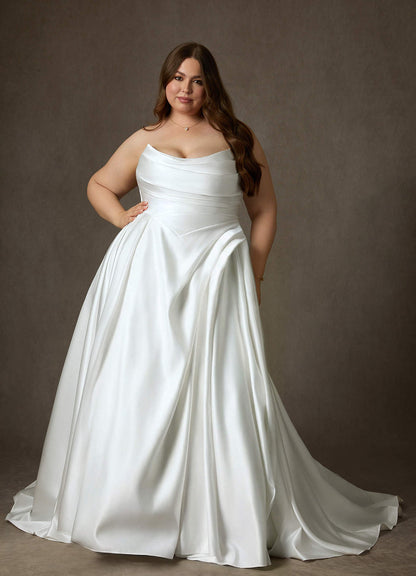 Diamond White Ball-Gown Strapless Satin Dress