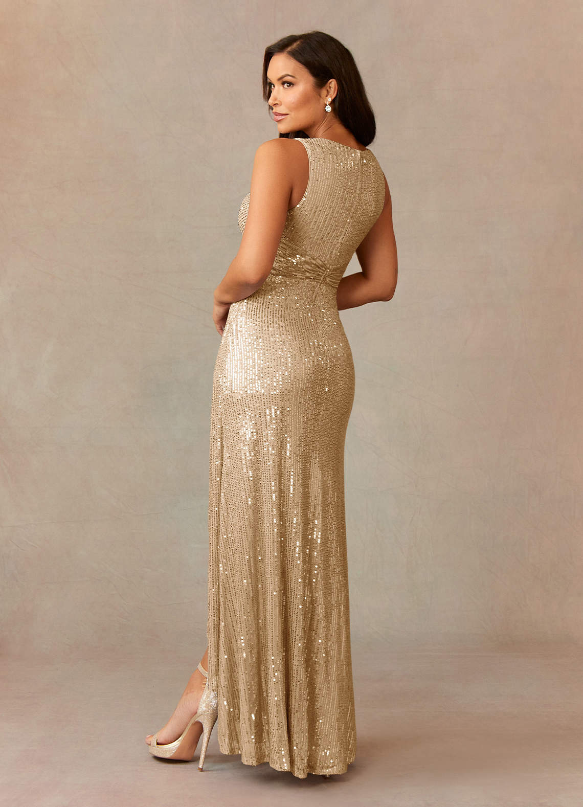 Champagne Sheath Sequins Dress