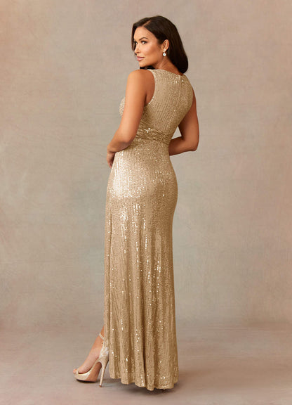 Champagne Sheath Sequins Dress
