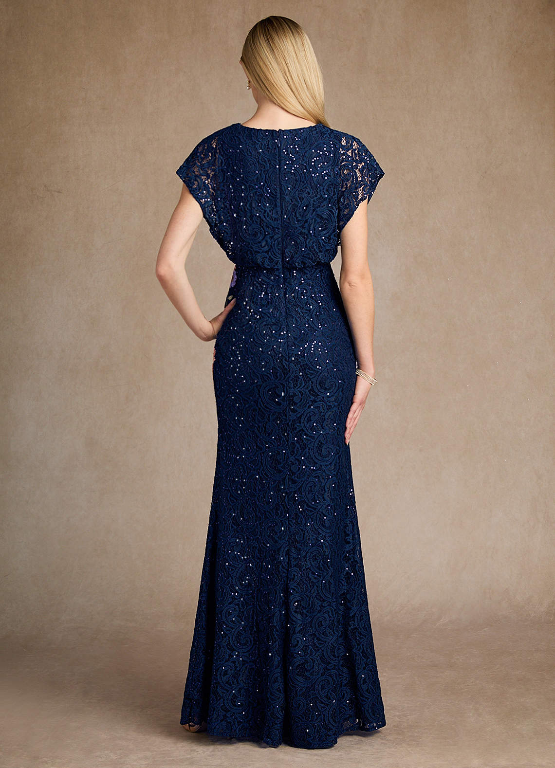 Dark Navy Mermaid Sequins Lace Dress