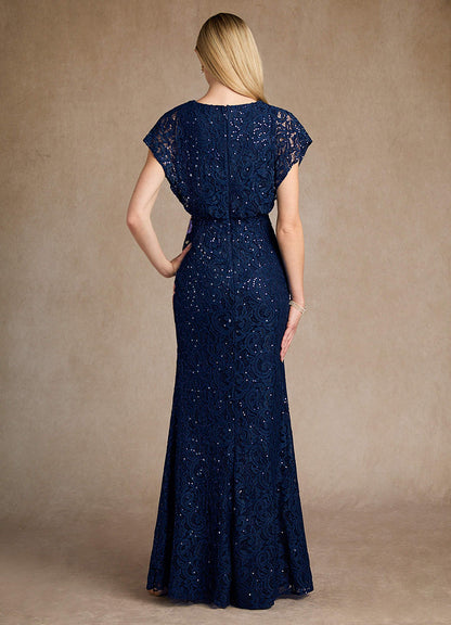 Dark Navy Mermaid Sequins Lace Dress
