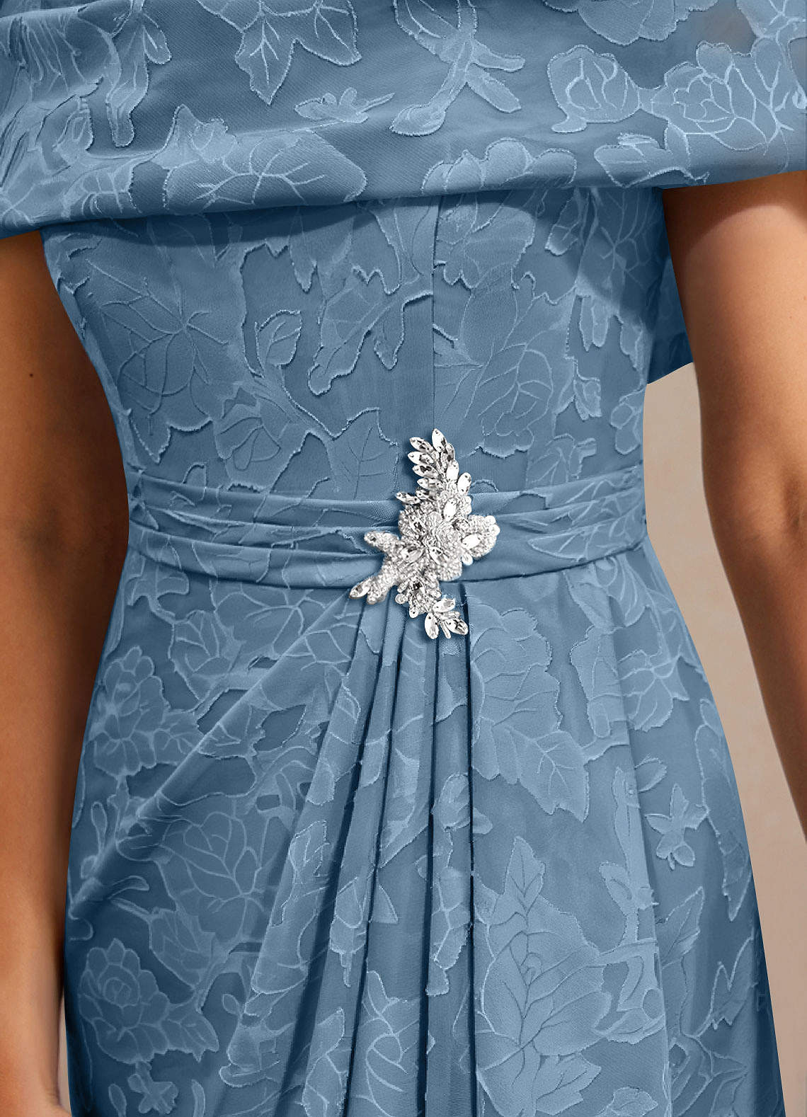 Steel Blue A-Line Pleated Floral Burnout Dress