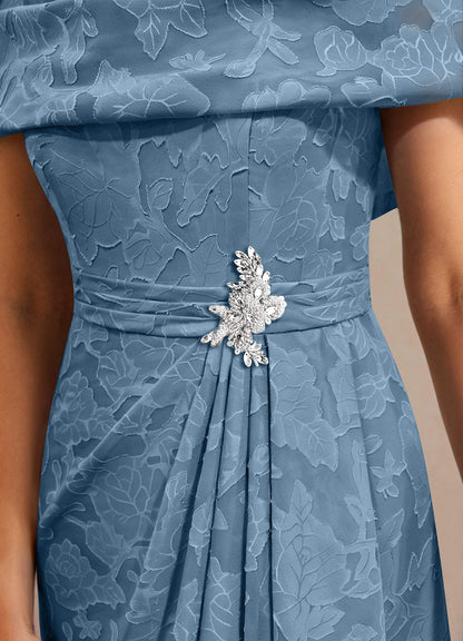 Steel Blue A-Line Pleated Floral Burnout Dress