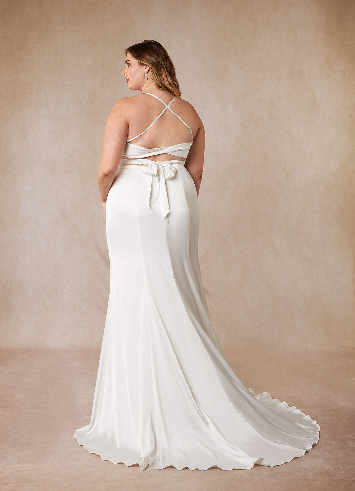 Diamond White Mermaid Pleated Stretch Satin Dress