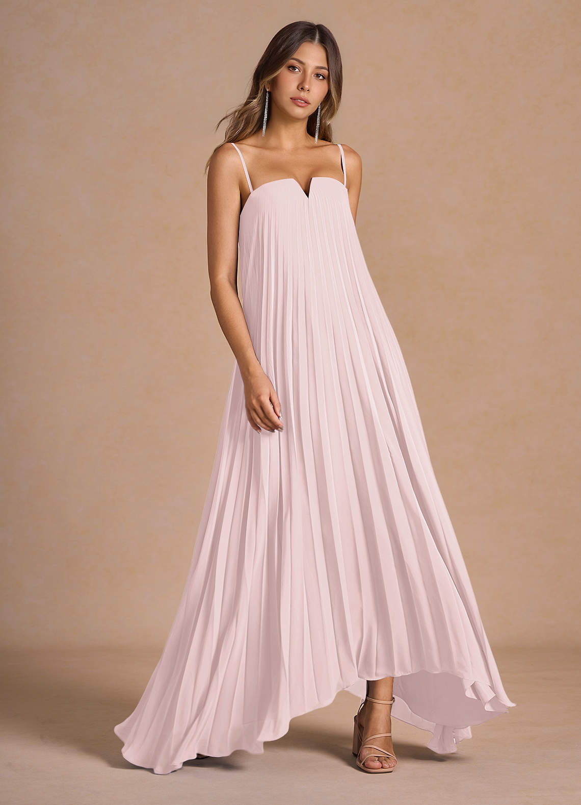 Nahla Powder Pink Allover Pleated Maxi Dress  Dress
