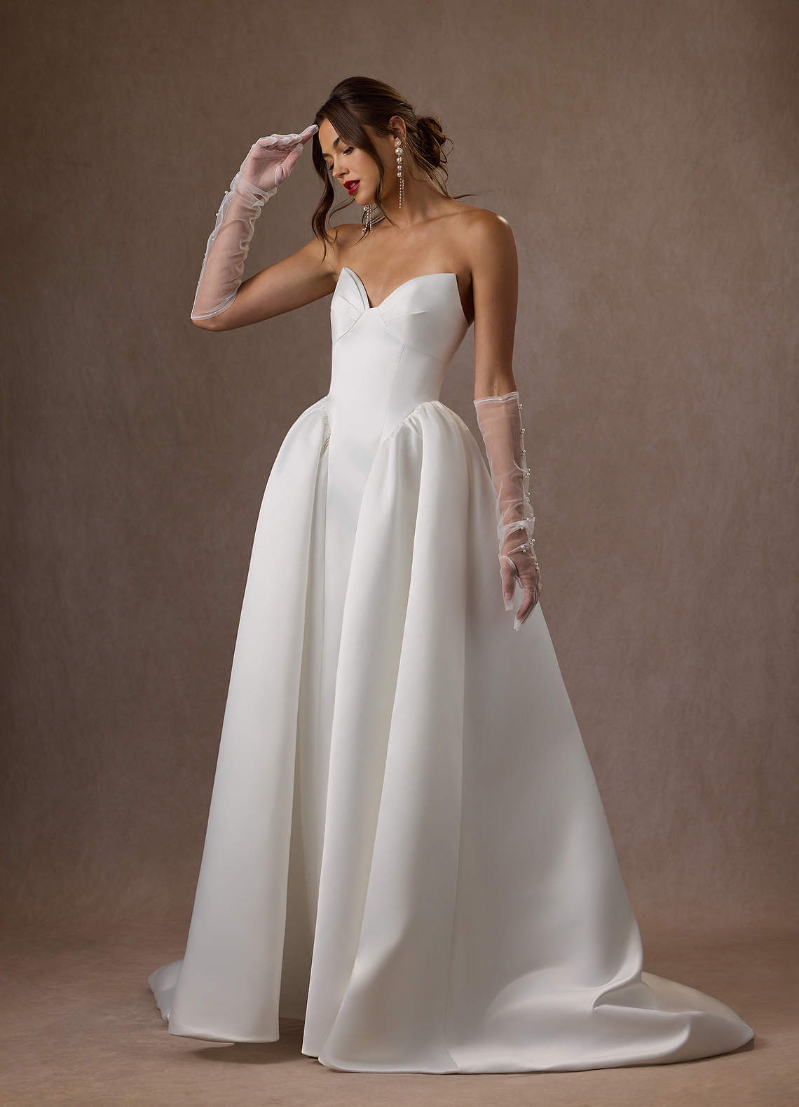 Diamond White Ball-Gown Strapless Satin Dress