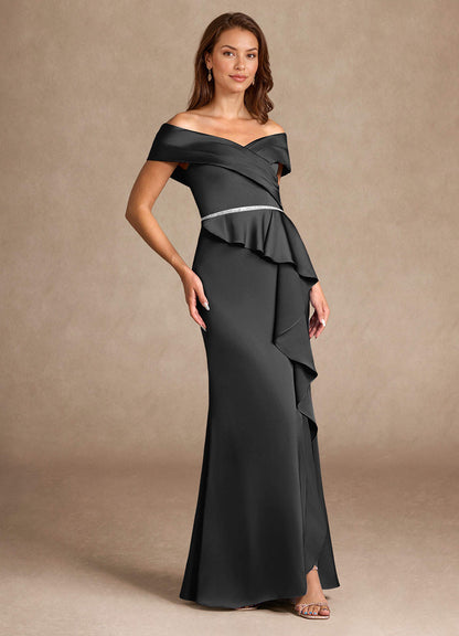 Black Mermaid Off the Shoulder Stretch Satin Dress
