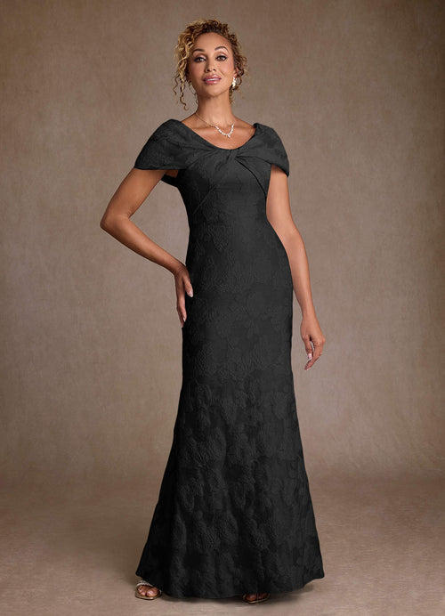 Black Jacquard Mermaid Off the Shoulder Floral Jacquard Dress