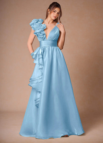 Vespera Mint Blue Ruffles Gown  Dress