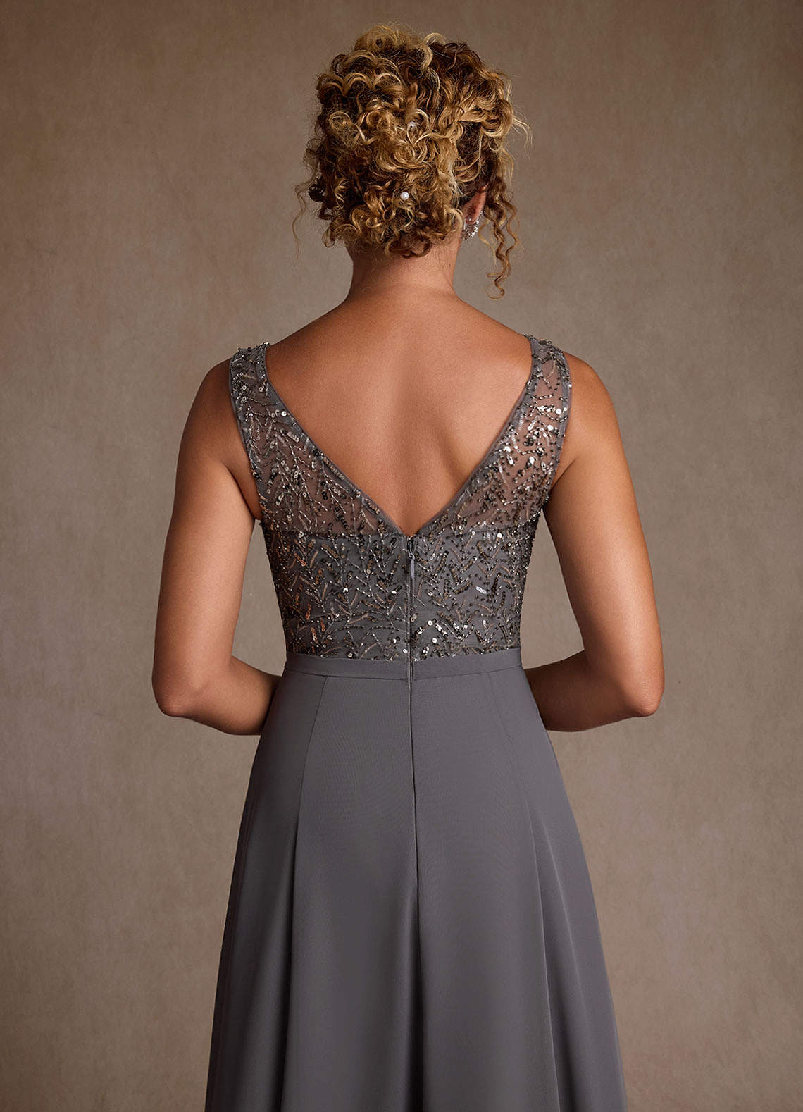 Steel Grey A-Line Sequins Dress