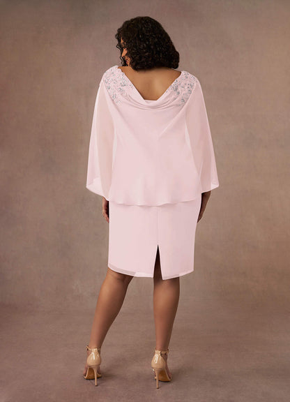 Blushing Pink Sheath Lace Chiffon Dress