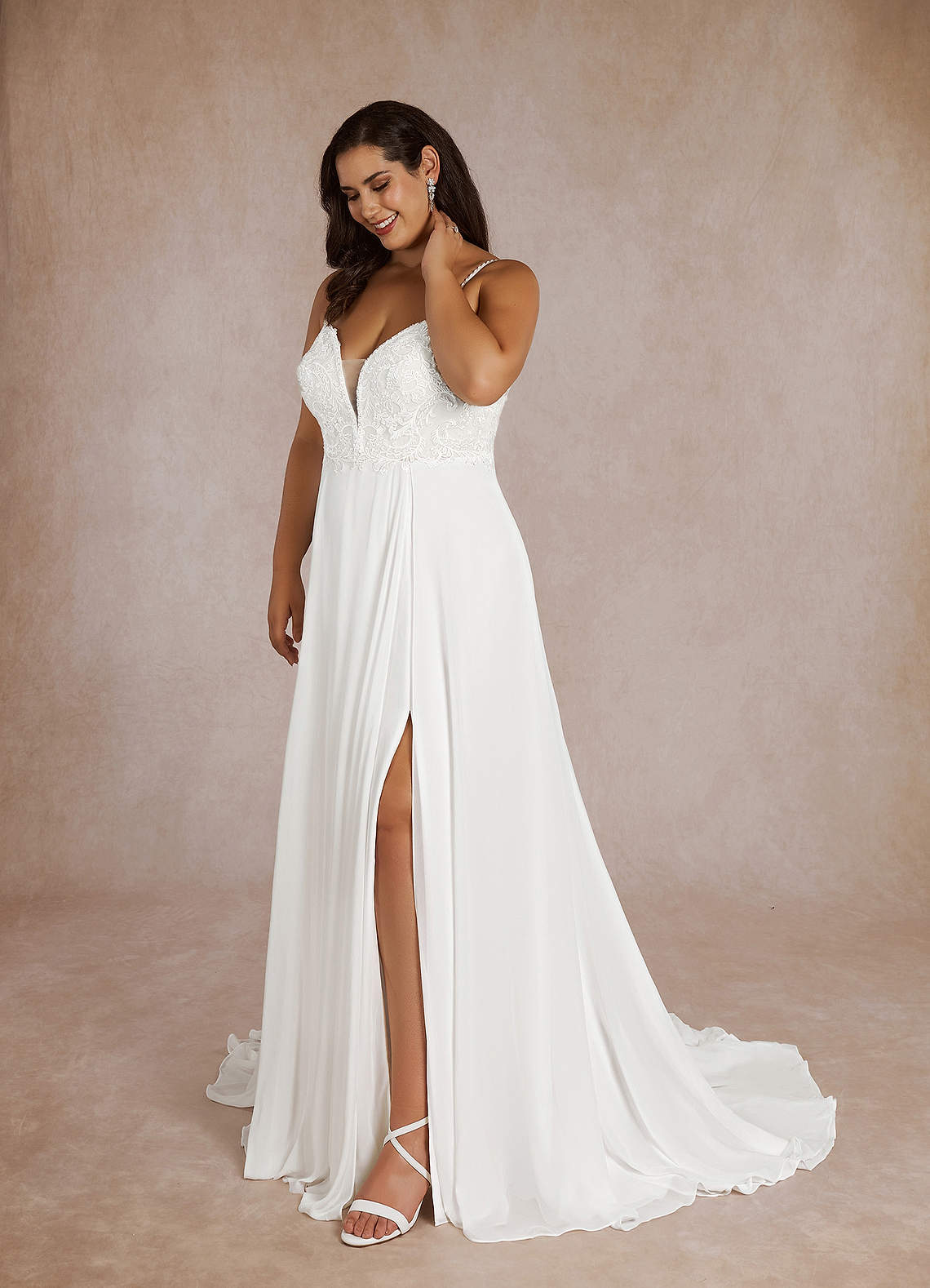Diamond White A-Line Sequins Chiffon Dress