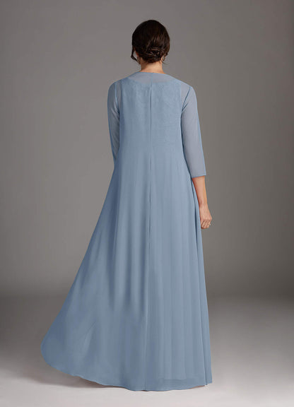 Dusty Blue A-Line Scoop lace Chiffon Dress