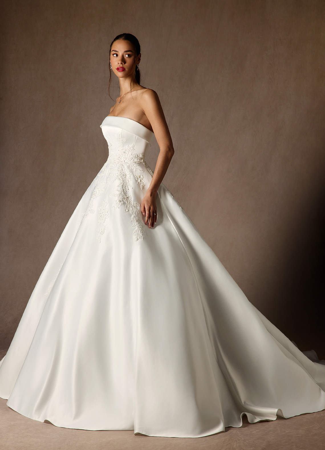 Diamond White Ball-Gown Strapless Satin Dress
