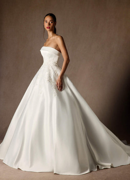 Diamond White Ball-Gown Strapless Satin Dress