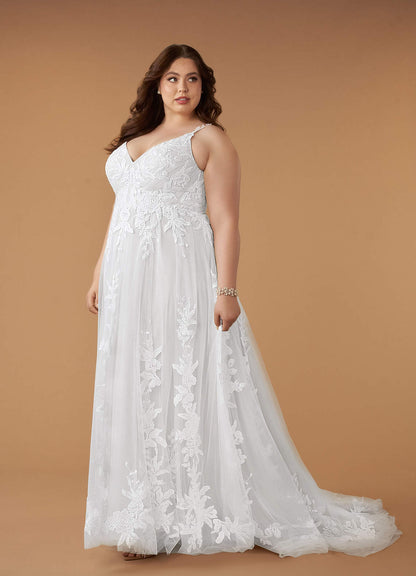 Diamond White A-Line V-Neck Sequins Tulle Dress