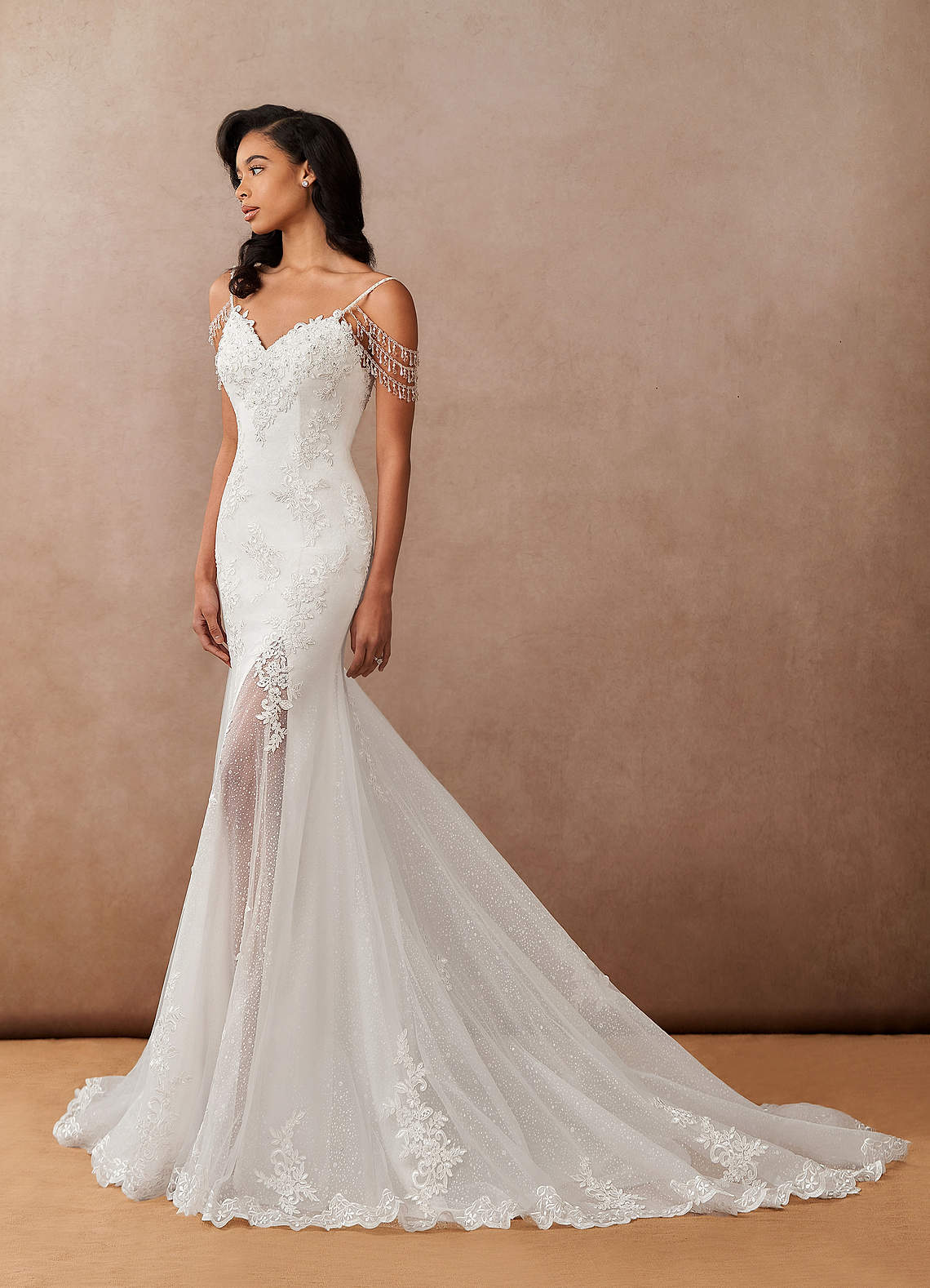 Diamond White Mermaid Sequins Tulle Dress