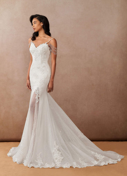 Diamond White Mermaid Sequins Tulle Dress