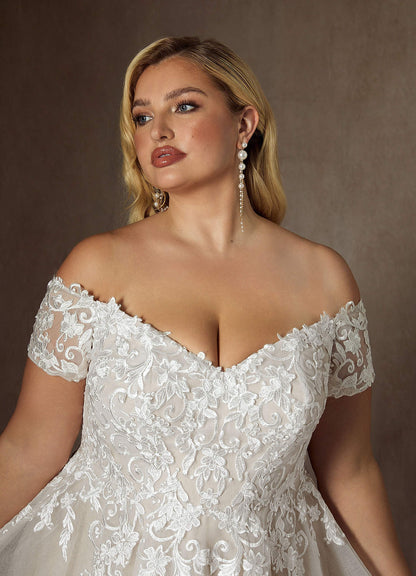 Diamond White Ball-Gown Off the Shoulder Tulle Dress