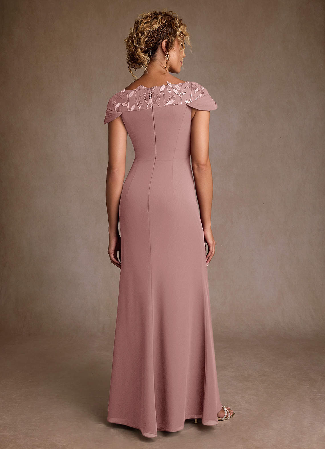 Dusty Rose Mermaid Sequins Chiffon Dress