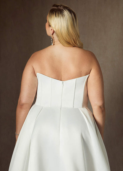 Diamond White Ball-Gown Strapless Satin Dress