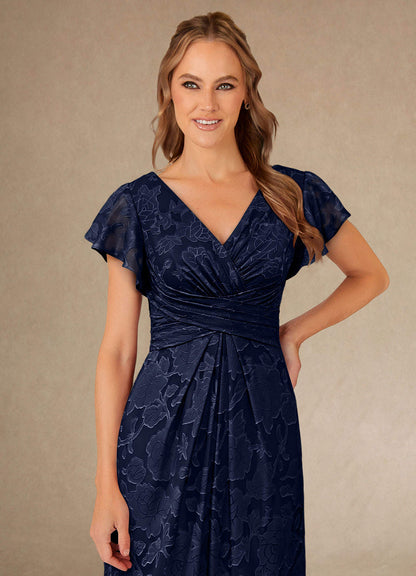 Dark Navy A-Line Pleated Floral Burnout Dress