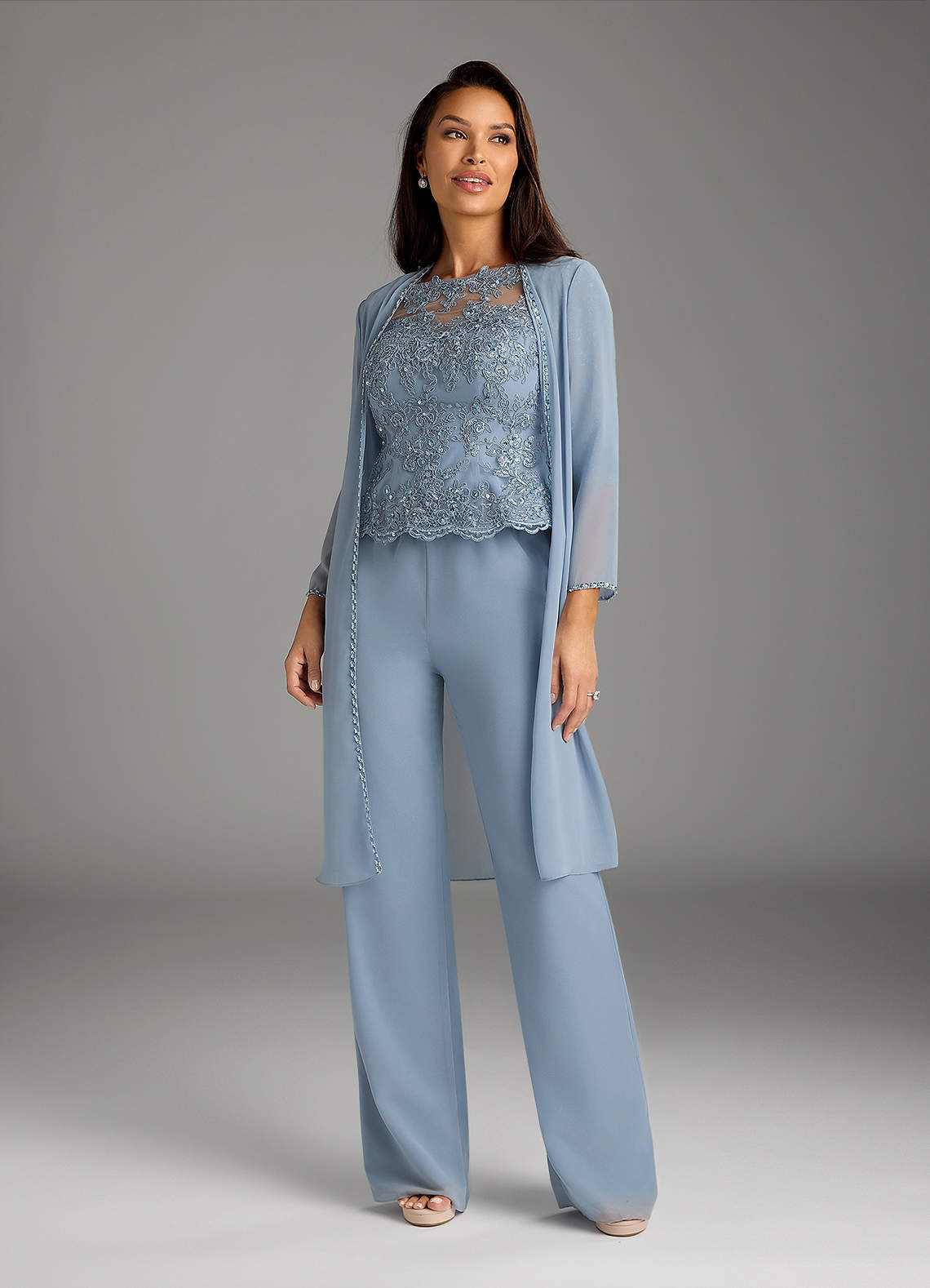 Dusty Blue Jumpsuit/Pantsuit Sequins Chiffon Dress