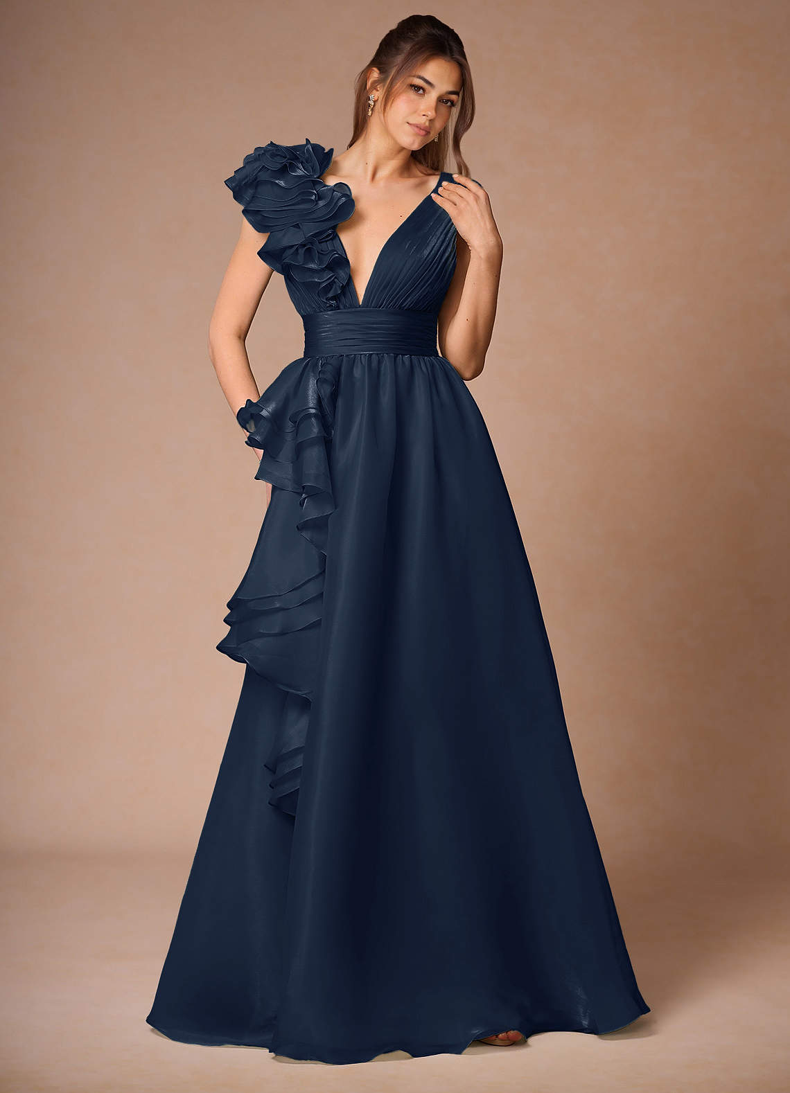 Vespera Navy Ruffles Gown  Dress